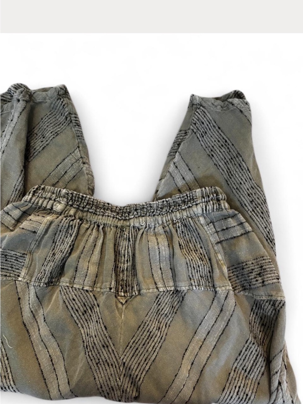Free People Olive Green Geometric Striped Harem Lounge Pants with Pockets size M